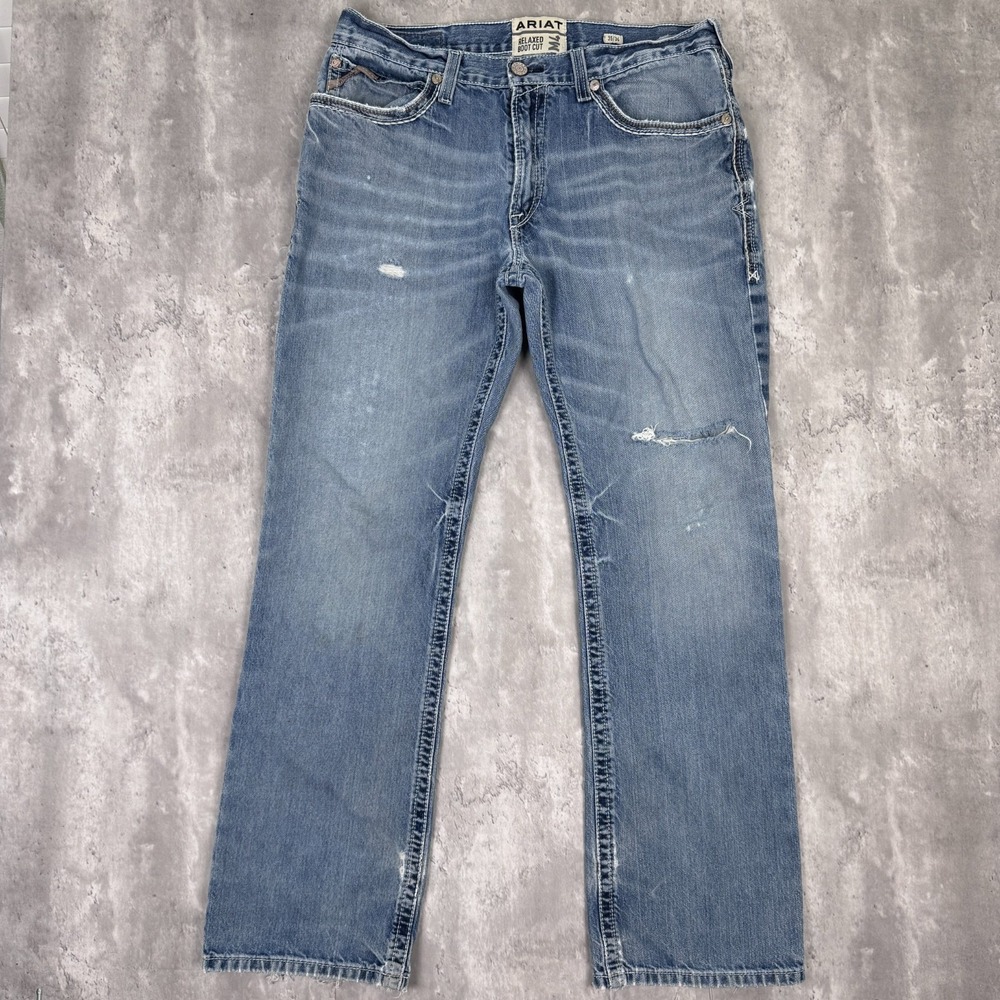 Ariat M4 Low Rise Boot Cut Jeans Mens 35x34 Blue Denim Work Western 10006845